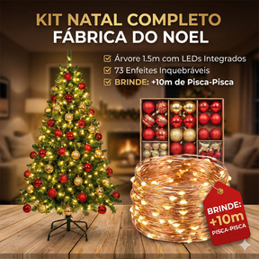 Árvore Premium com LEDs + 73 Enfeites Inquebráveis + Pisca Multicolorido de Brinde (10m | Controle por App)