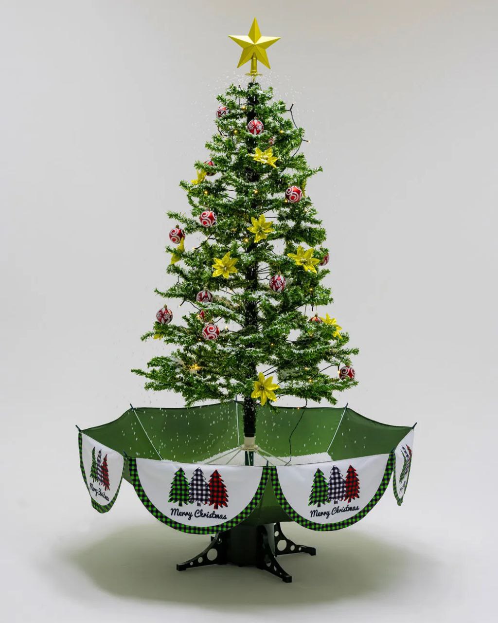 Árvore de Natal Grande com Base Guarda-Chuva - Iluminação, Música e Efeito de Neve (190 x 115 cm)