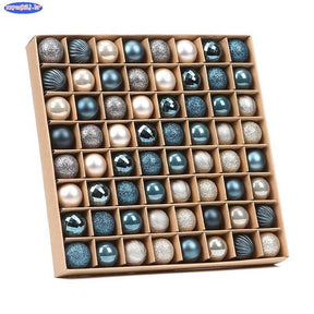 64 Peças Decoração De Natal Bolas Ouro Azul